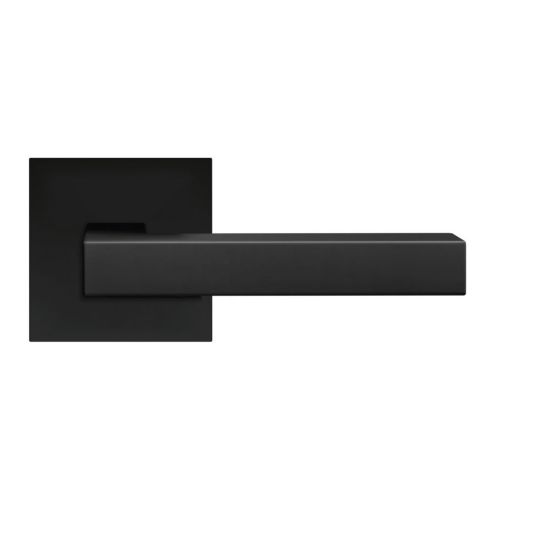 Karcher Seattle Passage Lever with Square Plan Design Rosette-2 ¾″ Backset in Cosmos Black finish