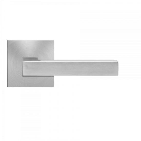 Karcher Seattle Passage Lever with Square Plan Design Rosette-2 ¾″ Backset in Satin Stainless Steel finish