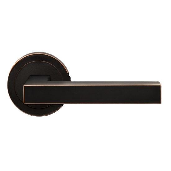 Karcher Seattle Privacy Lever with Round 3 Piece Rosette-2 ¾″ Backset in Oil Rubbed Bronze finish