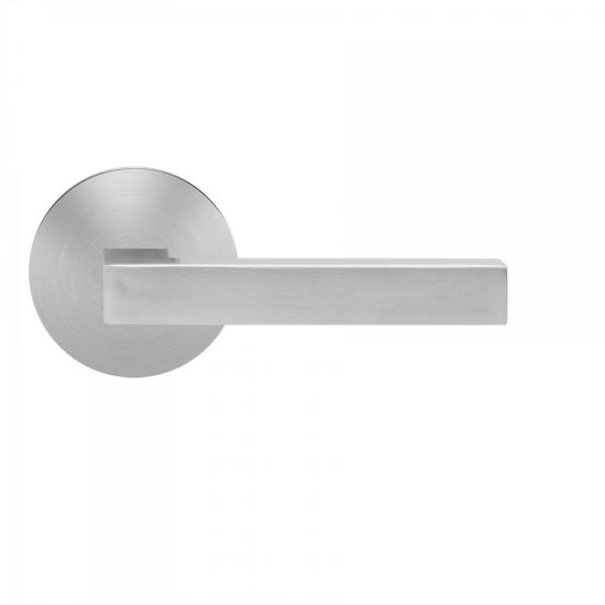 Karcher Seattle Privacy Lever with Round Plan Design Rosette-2 ¾″ Backset in Satin Stainless Steel finish