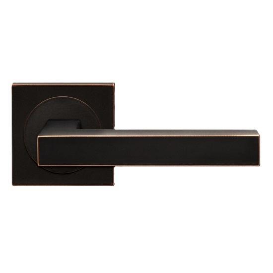 Karcher Seattle Privacy Lever with Square 3 Piece Rosette-2 ¾″ Backset in Oil Rubbed Bronze finish