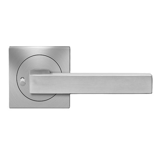 Karcher Seattle Privacy Lever with Square 3 Piece Rosette-2 ¾″ Backset in Satin Stainless Steel finish