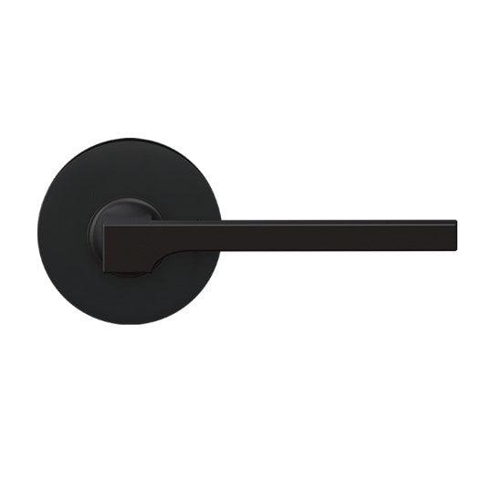 Karcher Soho Passage Lever with Plan Design Round Rosette-2 ¾″ Backset in Cosmos Black finish