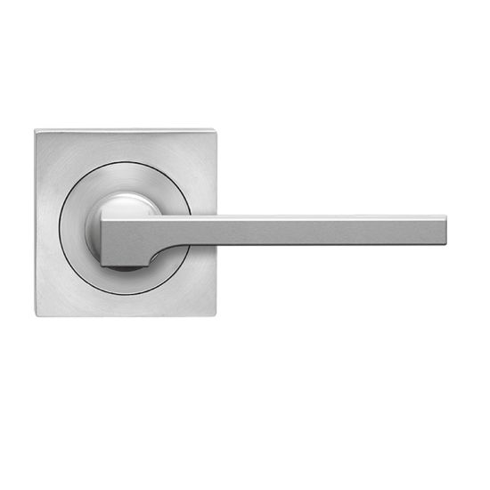 Karcher Soho Passage Lever with Square 3 Piece Rosette-2 ⅜″ Backset in Satin Stainless Steel finish