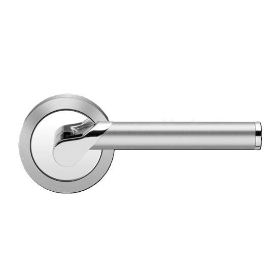 Karcher Starlight Passage Lever with Round 3 Piece Rosette-2 ¾″ Backset in Chrome and Satin Stainless Steel finish