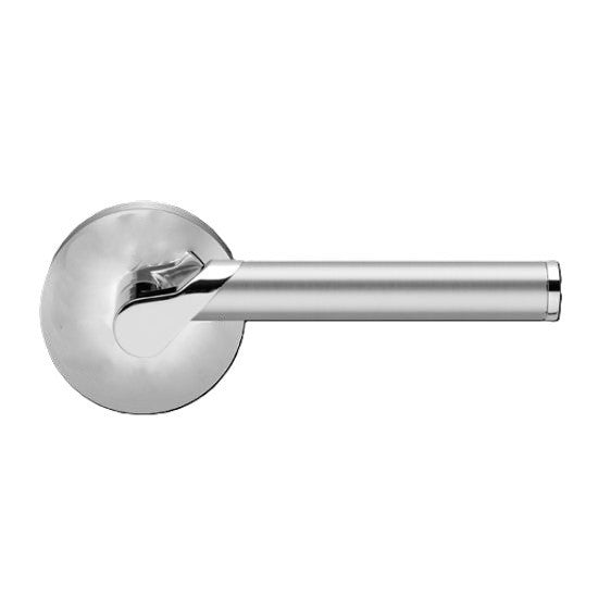 Karcher Starlight Passage Lever with Round Plan Design Rosette-2 ¾″ Backset in Chrome and Satin Stainless Steel finish