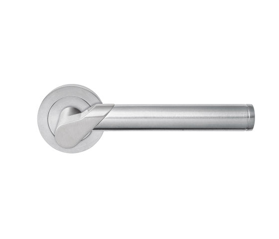 Karcher Starlight Privacy Lever with Round 3 Piece Rosette-2 ¾″ Backset in Satin Nickel finish