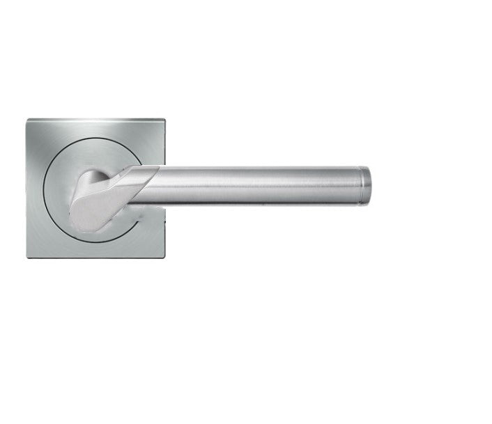 Karcher Starlight Privacy Lever with Square 3 Piece Rosette-2 ¾″ Backset in Satin Nickel finish