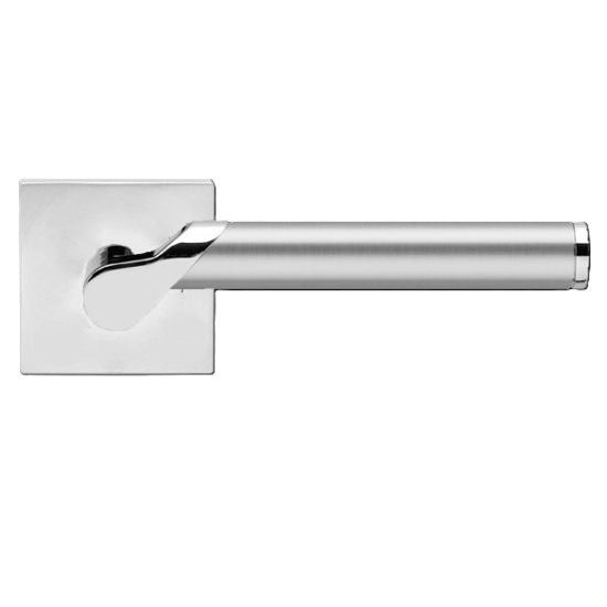 Karcher Starlight Privacy Lever with Square Plan Design Rosette-2 ⅜″ Backset in Chrome and Satin Stainless Steel finish