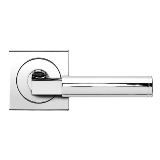 Karcher Tasmania Passage Lever with Square 3 Piece Rosette-2 ¾″ Backset in Polished Stainless Steel finish