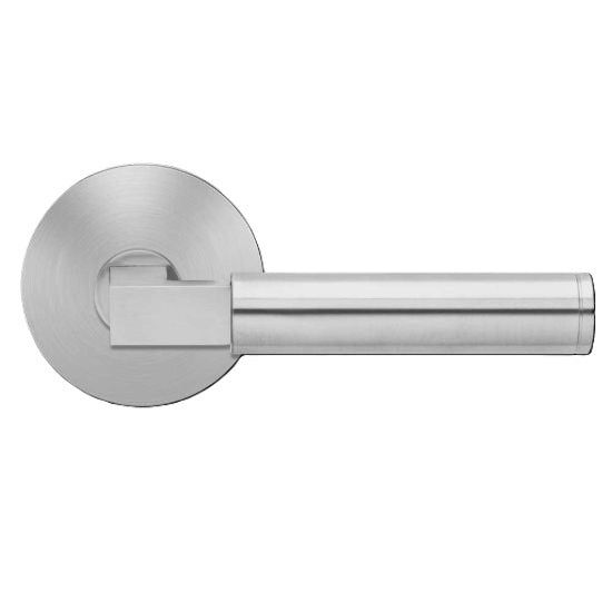 Karcher Tasmania Privacy Lever with Plan Design Round Rosette-2 ¾″ Backset in Satin Stainless Steel finish