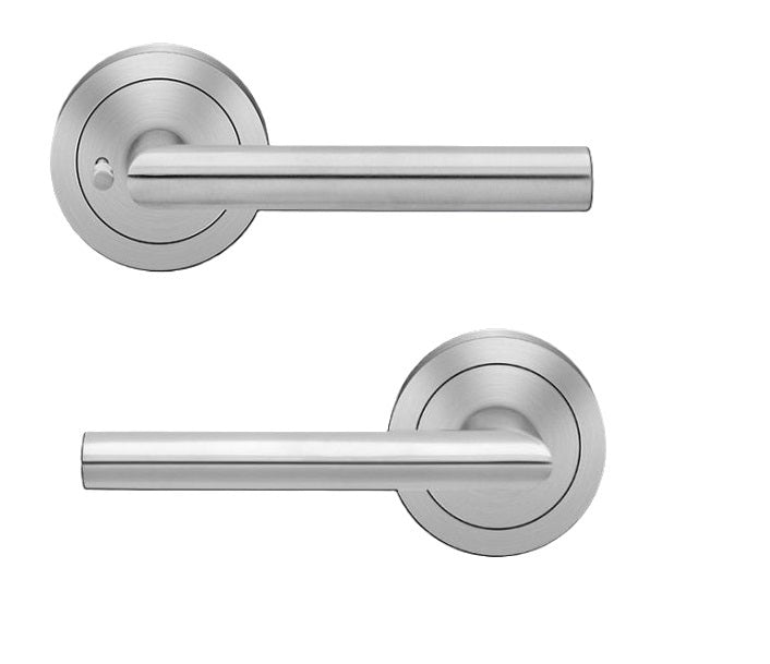 Karcher Verona Privacy Lever with Round 3 Piece Rosette-2 ¾″ Backset in Satin Stainless Steel finish