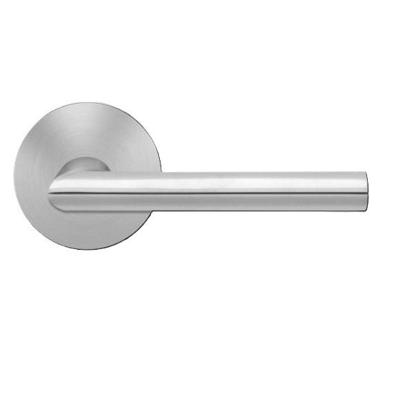 Karcher Verona Privacy Lever with Round Plan Design Rosette-2 ⅜″ Backset in Satin Stainless Steel finish