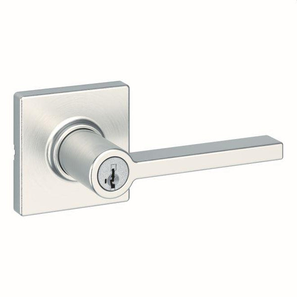 Kwikset Casey Lever With Square Rosette Entry Door Lock With SmartKey in Satin Nickel finish