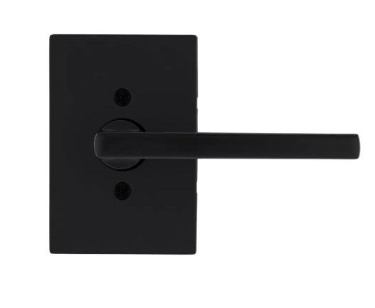 Kwikset Halifax Non-Turning One-Sided Dummy Door Lever with Rectangle Rose in Matte Black finish
