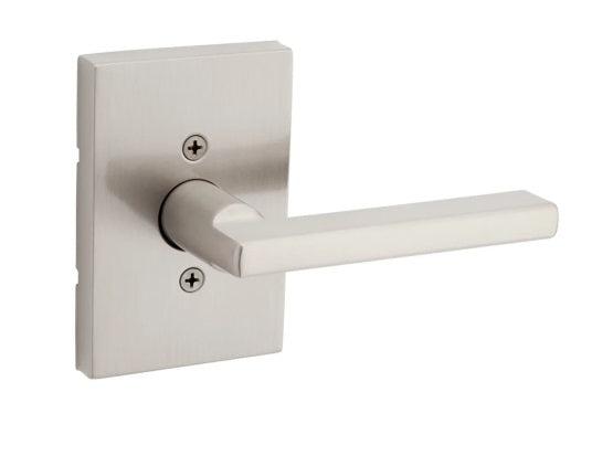 Kwikset Halifax Non-Turning One-Sided Dummy Door Lever with Rectangle Rose in Satin Nickel finish