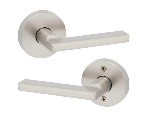 Kwikset Halifax Passage Lever With Round Rosette in Satin Nickel finish