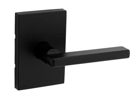 Kwikset Halifax Passage Lever with Rectangle Rosette in Matte Black finish