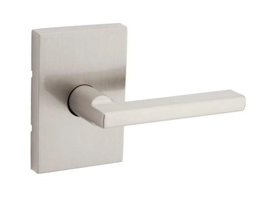 Kwikset Halifax Passage Lever with Rectangle Rosette in Satin Nickel finish