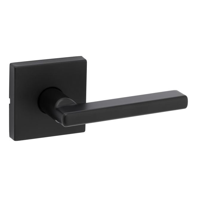 Kwikset Halifax Passage Lever with Square Rosette in Matte Black finish