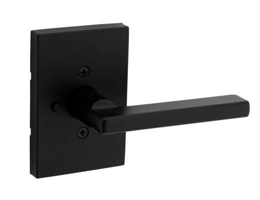Kwikset Halifax Privacy Lever with Rectangle Rosette in Matte Black finish