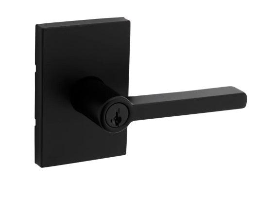 Kwikset Halifax Single Cylinder Keyed Entry Door Lever Set with Rectangle Rose and SmartKey in Matte Black finish