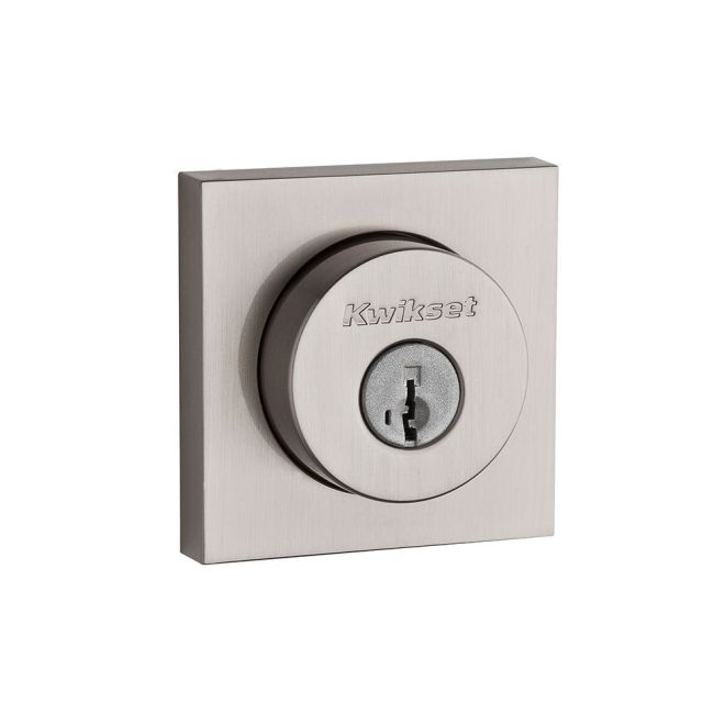 Kwikset Halifax Square Rosette Double Cylinder Deadbolt With SmartKey in Satin Nickel finish