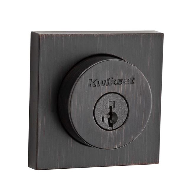 Kwikset Halifax Square Rosette Double Cylinder Deadbolt With SmartKey in Venetian Bronze finish