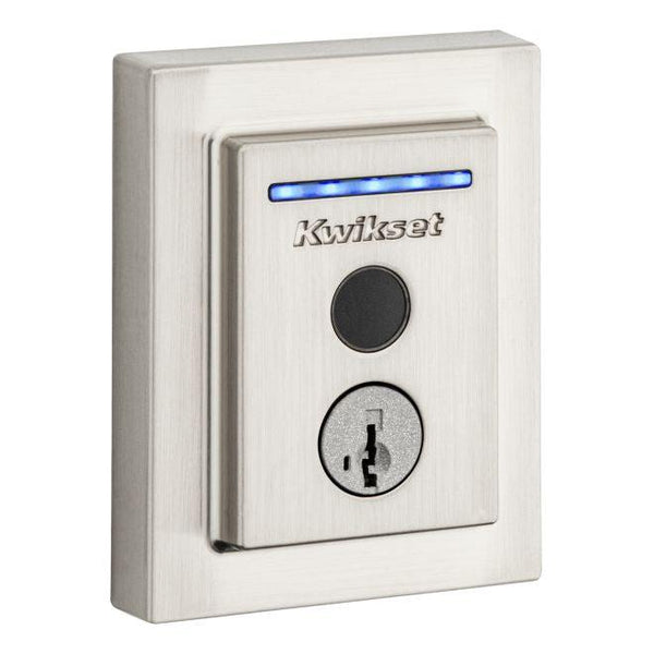 Kwikset Halo Touch Contemporary Fingerprint Deadbolt With Built-in Wifi and SmartKey Backup in Satin Nickel finish