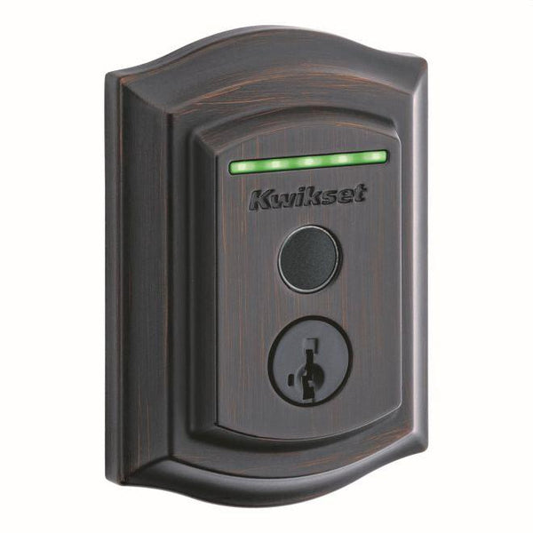 Kwikset Halo Touch Traditional Fingerprint Deadbolt With Built-in Wifi and SmartKey Backup in Venetian Bronze finish