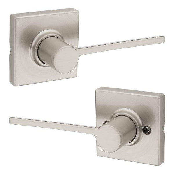 Kwikset Ladera Passage Lever With Square Rosette in Satin Nickel finish