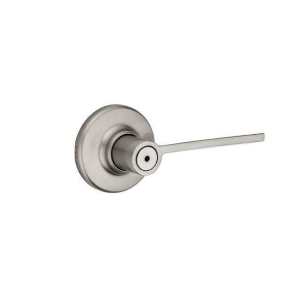 Kwikset Ladera Privacy Door Lever With Round Rosette in Satin Nickel finish