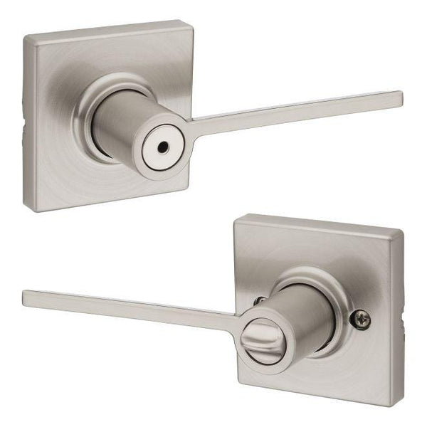 Kwikset Ladera Privacy Door Lever With Square Rosette in Satin Nickel finish