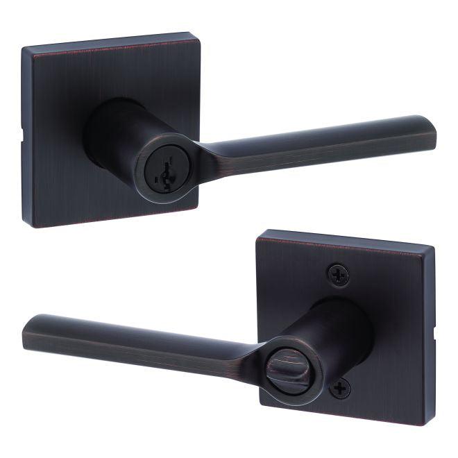 Kwikset Lisbon Lever With Square Rosette Entry Door Lock With SmartKey in Venetian Bronze finish