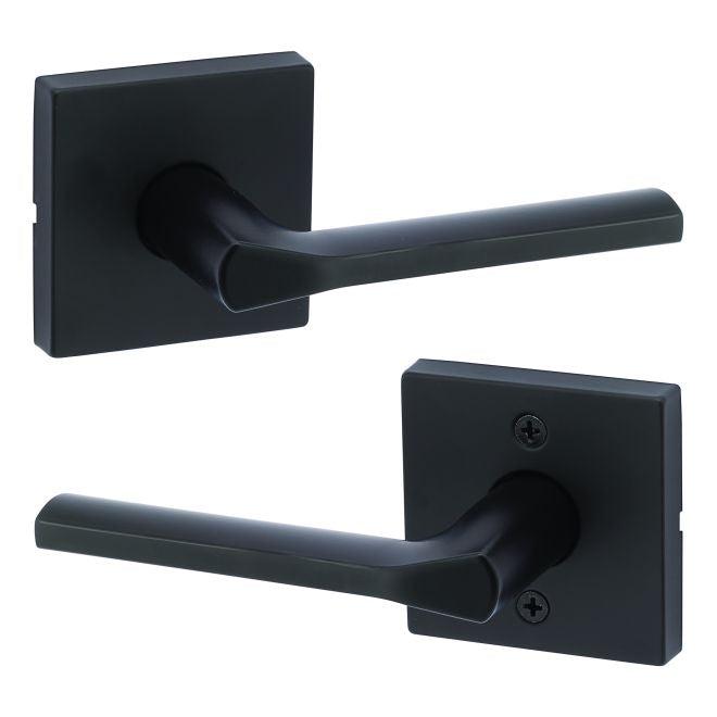 Kwikset Lisbon Passage Lever With Square Rosette in Matte Black finish