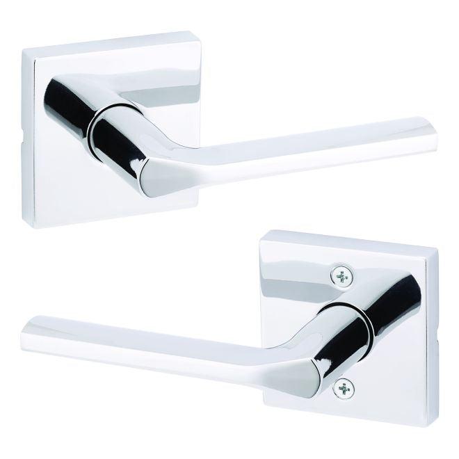 Kwikset Lisbon Passage Lever With Square Rosette in Polished Chrome finish