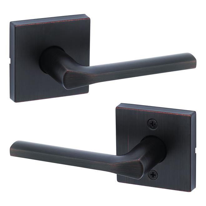 Kwikset Lisbon Passage Lever With Square Rosette in Venetian Bronze finish