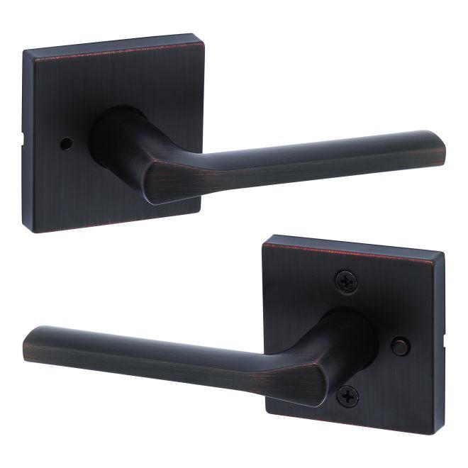 Kwikset Lisbon Privacy Door Lever With Square Rosette in Venetian Bronze finish