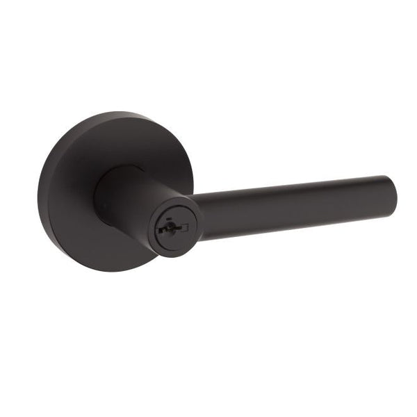Kwikset MIlan Lever With Round Rosette Entry Door Lock With SmartKey in Matte Black finish