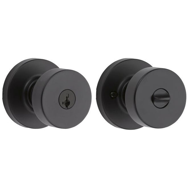 Kwikset Pismo Knob With Round Rosette Entry Lock With SmartKey in Matte Black finish