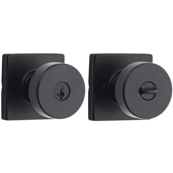 Kwikset Pismo Knob with Square Rosette Entry Lock with SmartKey in Matte Black finish
