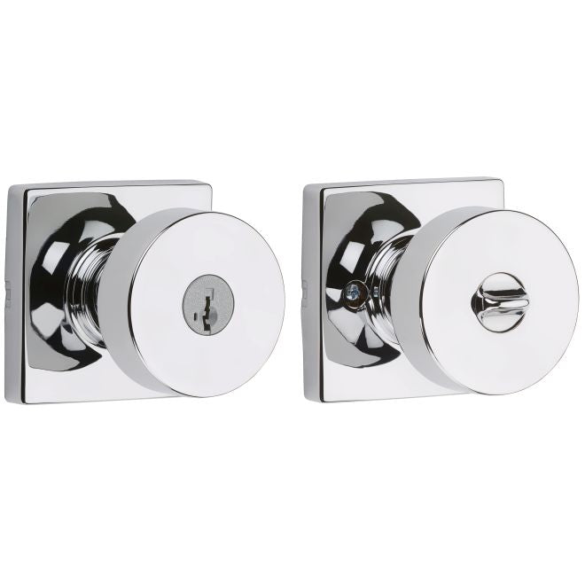 Kwikset Pismo Knob with Square Rosette Entry Lock with Smartkey in Polished Chrome finish