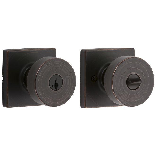Kwikset Pismo Knob with Square Rosette Entry Lock with Smartkey in Venetian Bronze finish