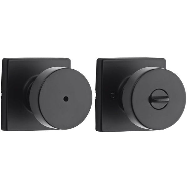 Kwikset Pismo Privacy Door Knob With Square Rosette in Matte Black finish