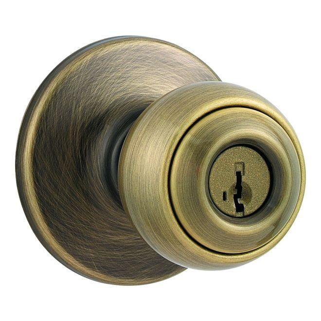Kwikset Polo Knob Keyed Entry Door Lock With SmartKey in Antique Brass finish