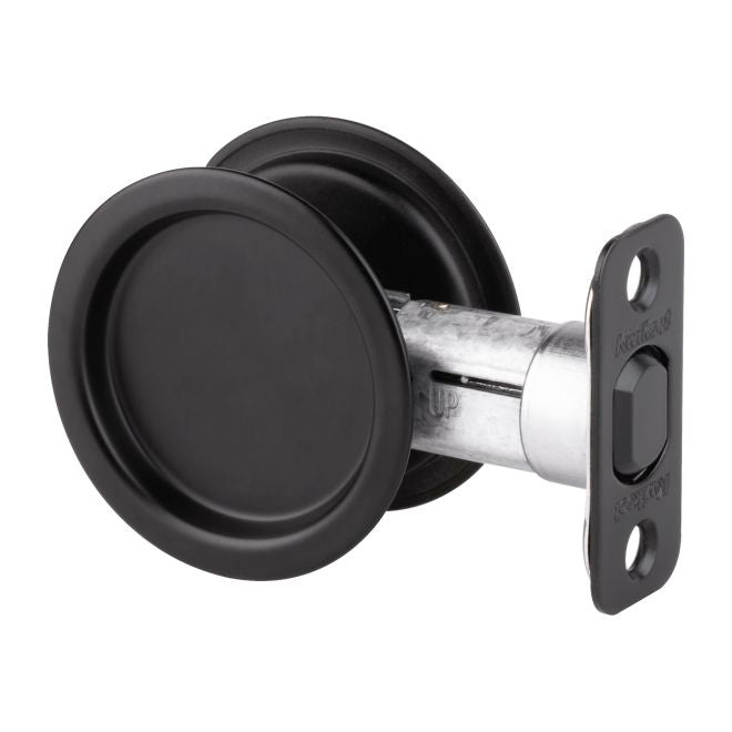 Kwikset Round Passage Pocket Door Lock in Matte Black finish