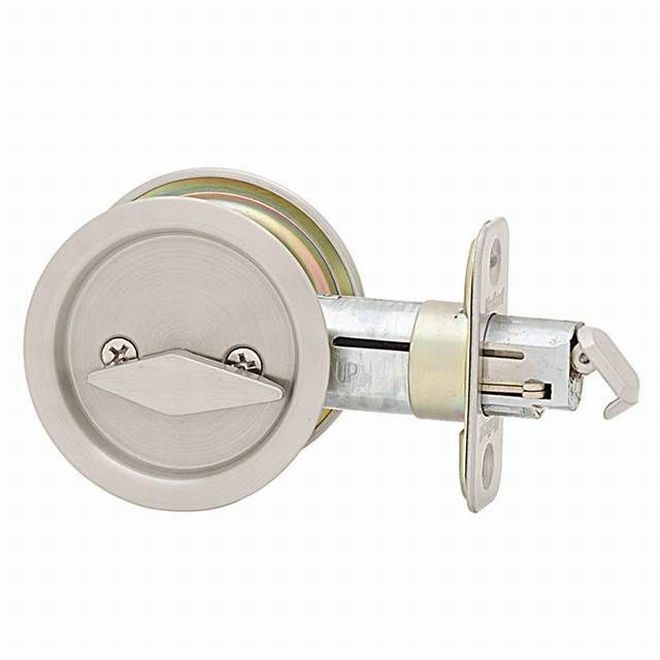 Kwikset Round Privacy Pocket Door Lock in Satin Nickel finish