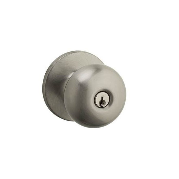 Kwikset Safelock Athens Knob Keyed Entry Lock in Satin Nickel finish