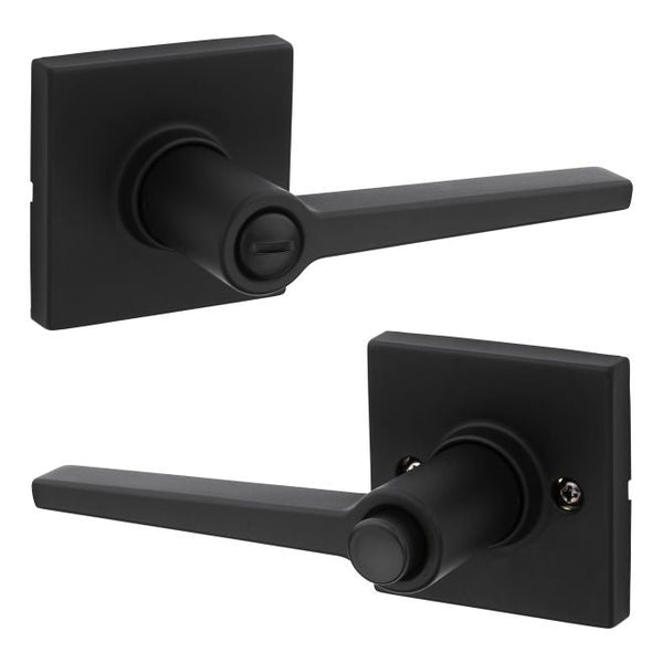 Kwikset Safelock Daylon Privacy Lever With Square Rosette in Matte Black finish