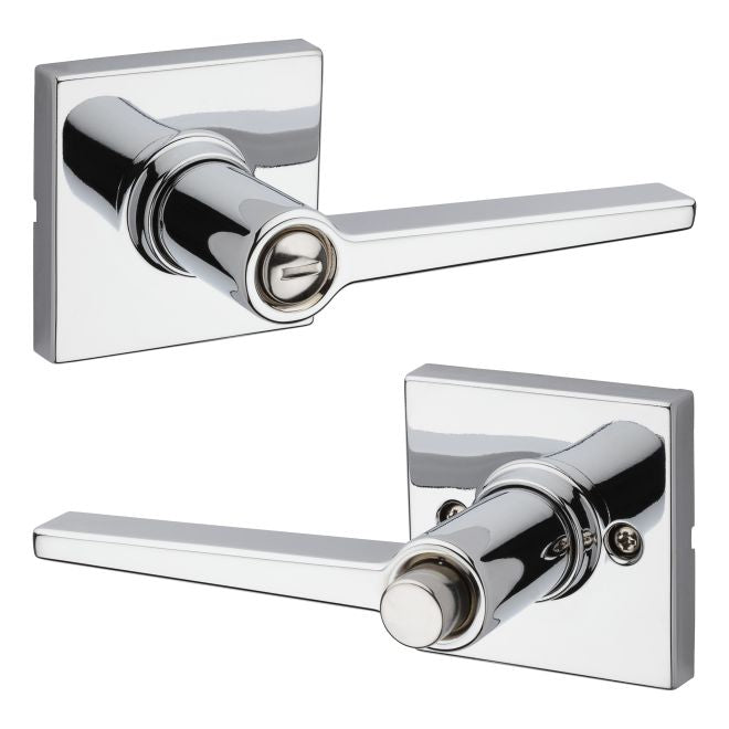 Kwikset Safelock Daylon Privacy Lever With Square Rosette in Polished Chrome finish